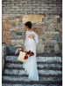 Sheer Bell Sleeve Ivory Lace Keyhole Back Wedding Dress